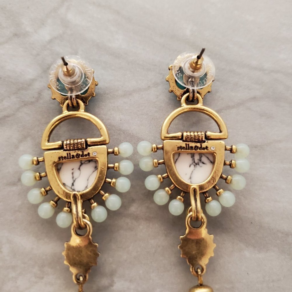 ✨ Stella and Dot Turquoise Marble Chain Tassel Totem Statement Earrings ✨ - Picture 7 of 11
